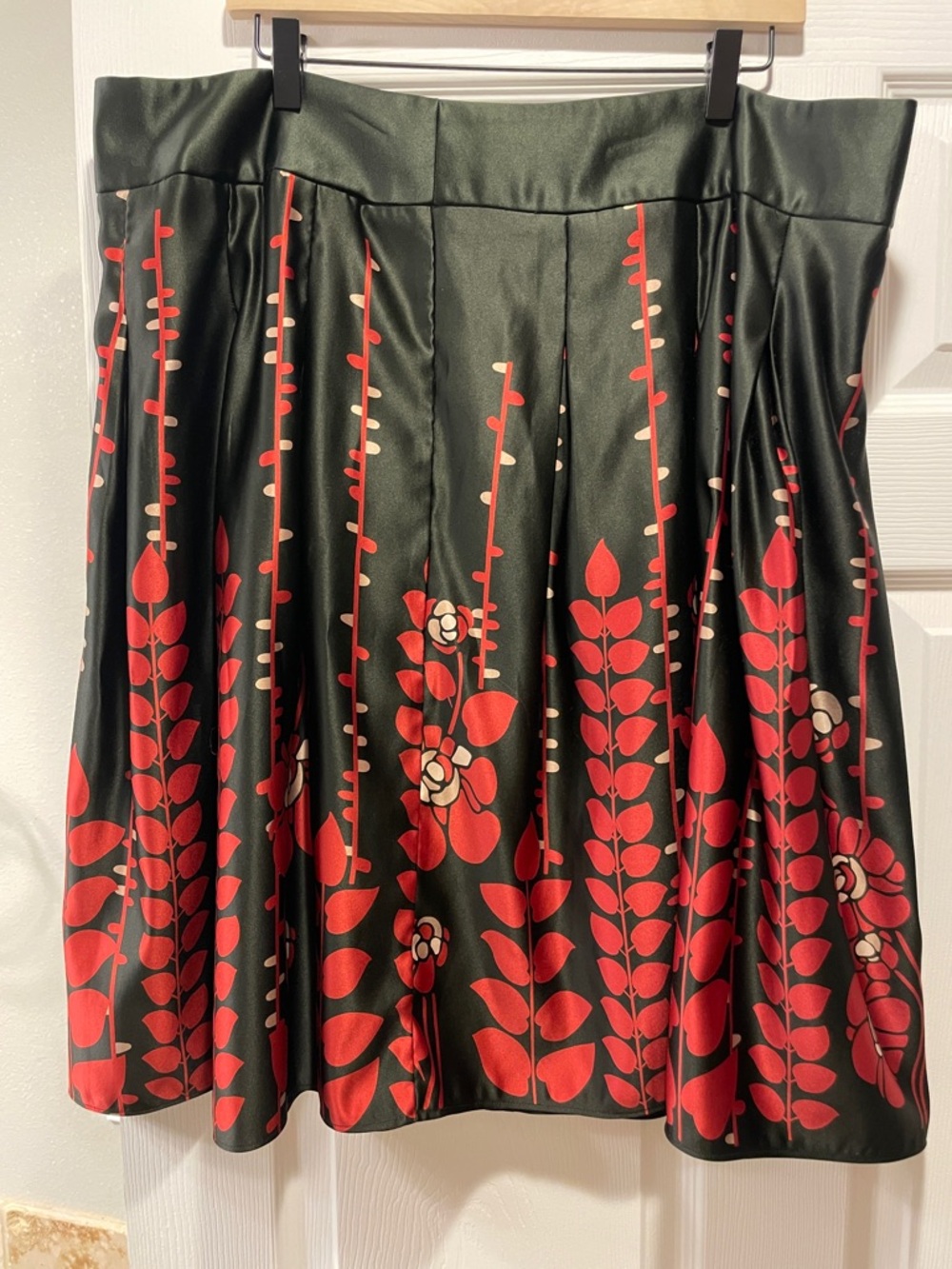 Mossimo Supply Co. Black Satin Skirt with Red Floral Design
